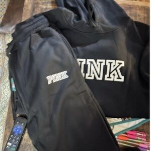 PINK Victoria's Secret Black Hoodie and Joggers Set NEW